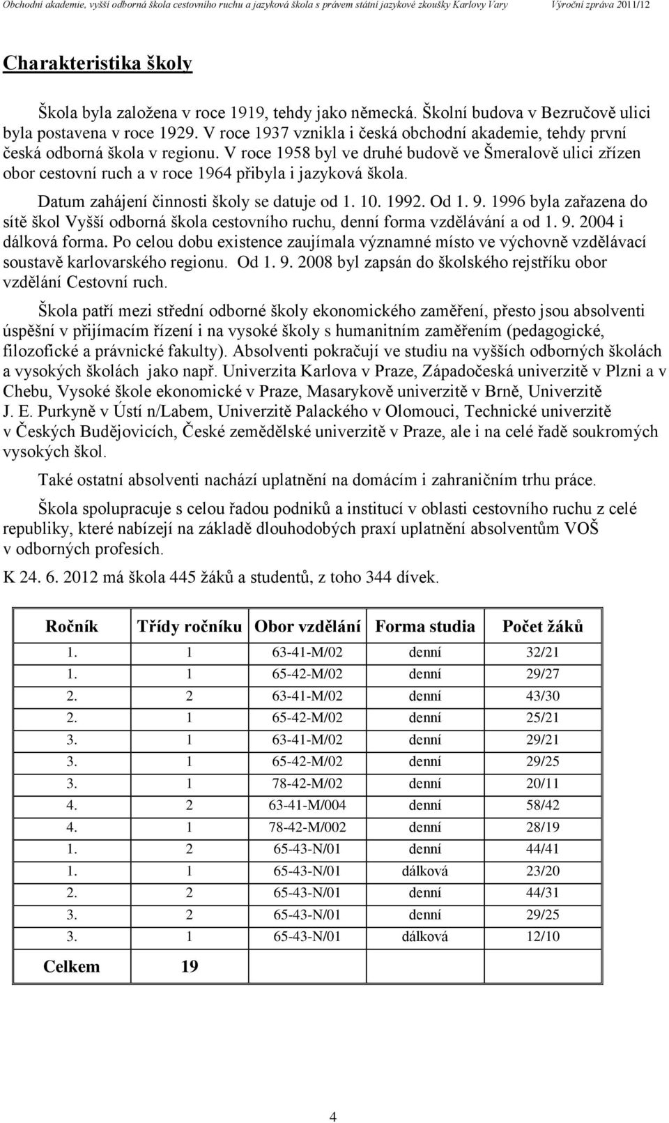 V roce 1958 byl ve druhé budově ve Šmeralově ulici zřízen obor cestovní ruch a v roce 1964 přibyla i jazyková škola. Datum zahájení činnosti školy se datuje od 1. 10. 1992. Od 1. 9.