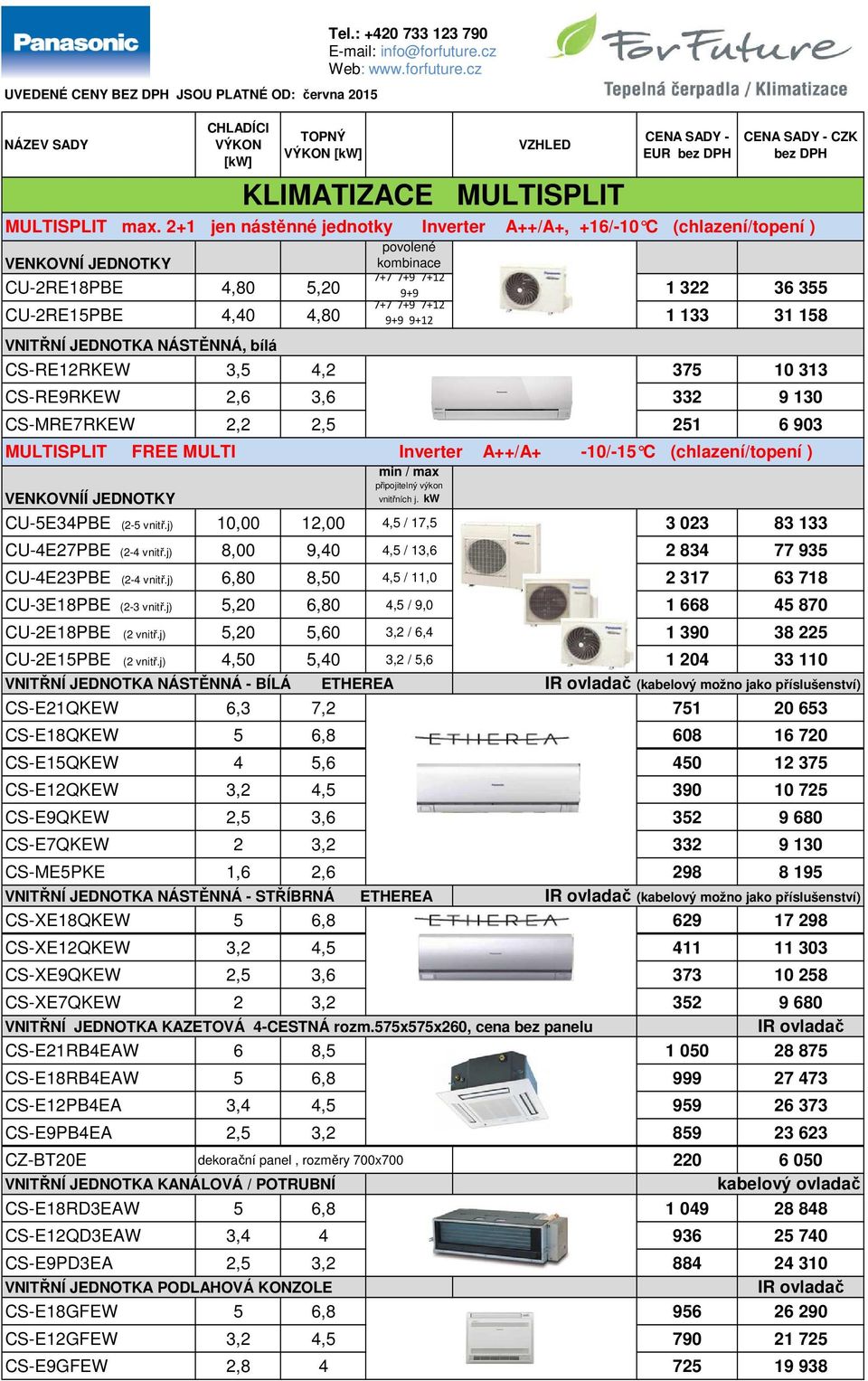 2,6 3,6 332 9 130 CS-MRE7RKEW 2,2 2,5 251 6 903 MULTISPLIT FREE MULTI Inverter A++/A+ -10/-15 C (chlaz ení/topení ) min / max připojitelný výkon VENKOVNÍÍ JEDNOTKY vnitřních j.