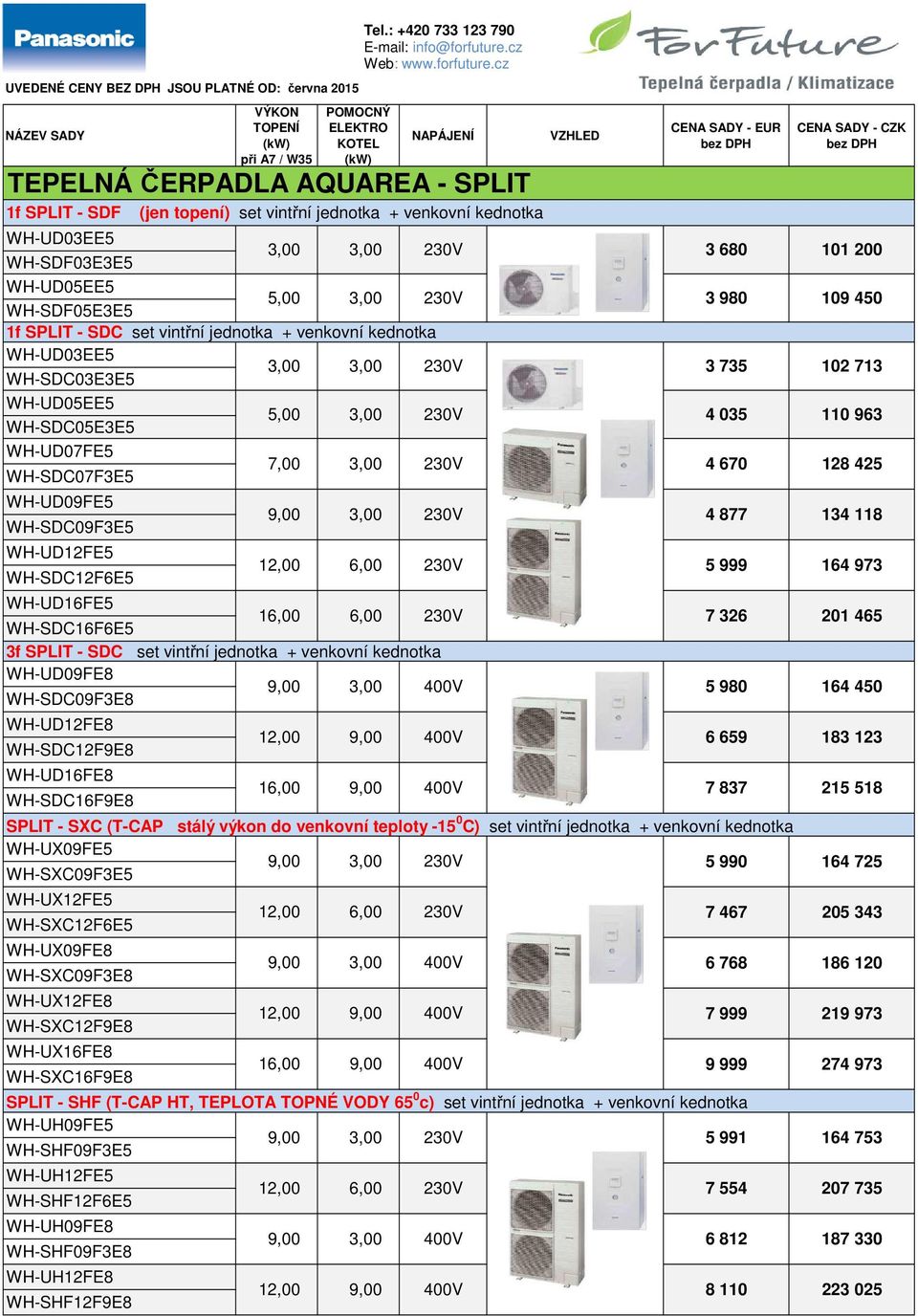 963 128 425 WH-UD09FE5 WH-SDC09F3E5 WH-UD12FE5 WH-SDC12F6E5 WH-UD16FE5 16,00 6,00 230V 7 326 201 465 WH-SDC16F6E5 3f SPLIT - SDC set vintřní jednotka + venkovní kednotka WH-UD09FE8 9,00 400V 5 980