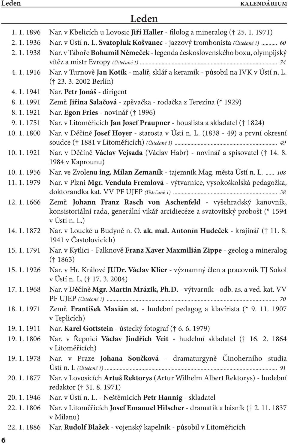 v Turnově Jan Kotík - malíř, sklář a keramik - působil na IVK v Ústí n. L. ( 23. 3. 2002 Berlín) 4. 1. 1941 Nar. Petr Jonáš - dirigent 8. 1. 1991 Zemř.