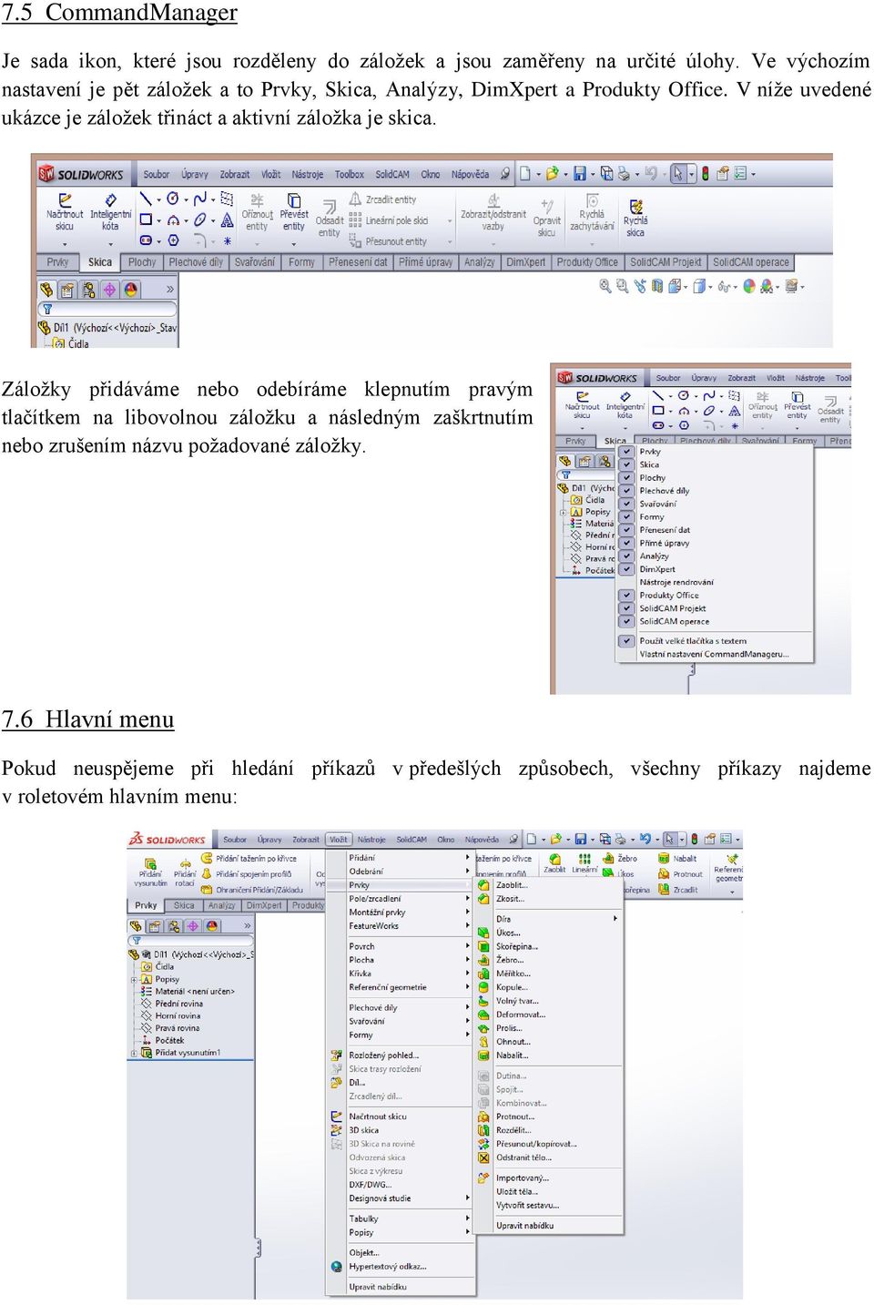 V níže uvedené ukázce je záložek třináct a aktivní záložka je skica.