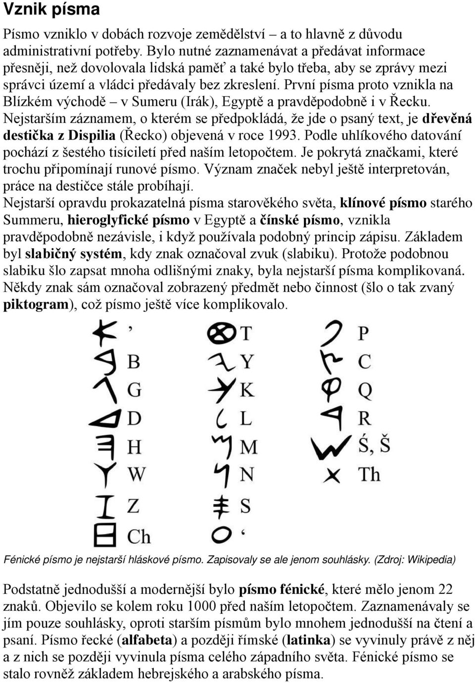 První písma proto vznikla na Blízkém východě v Sumeru (Irák), Egyptě a pravděpodobně i v Řecku.