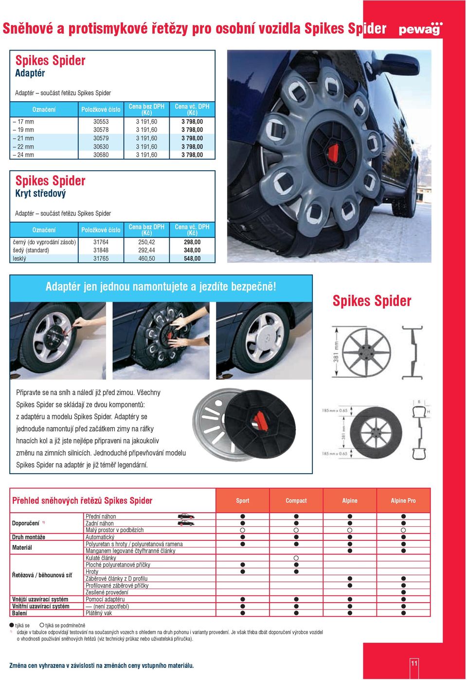 (standard) 31848 292,44 348,00 lesklý 31765 460,50 548,00 Adaptér jen jednou namontujete a jezdíte bezpečně! Spikes Spider Připravte se na sníh a náledí již před zimou.