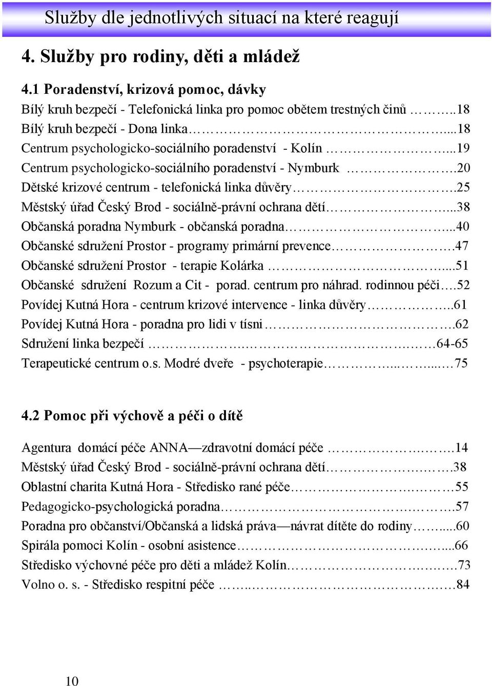 20 Dětské krizové centrum - telefonická linka důvěry.25 Městský úřad Český Brod - sociálně-právní ochrana dětí...38 Občanská poradna Nymburk - občanská poradna.