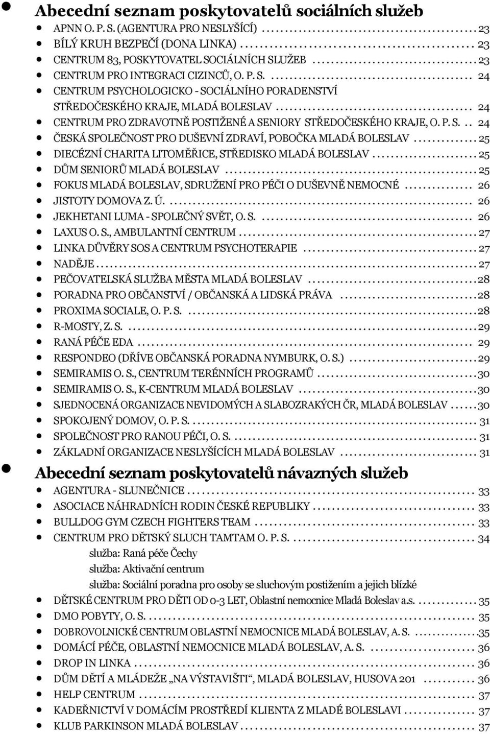 .. 24 Centrum pro zdravotně postižené a seniory Středočeského kraje, o. p. s... 24 Česká společnost pro duševní zdraví, pobočka Mladá Boleslav.