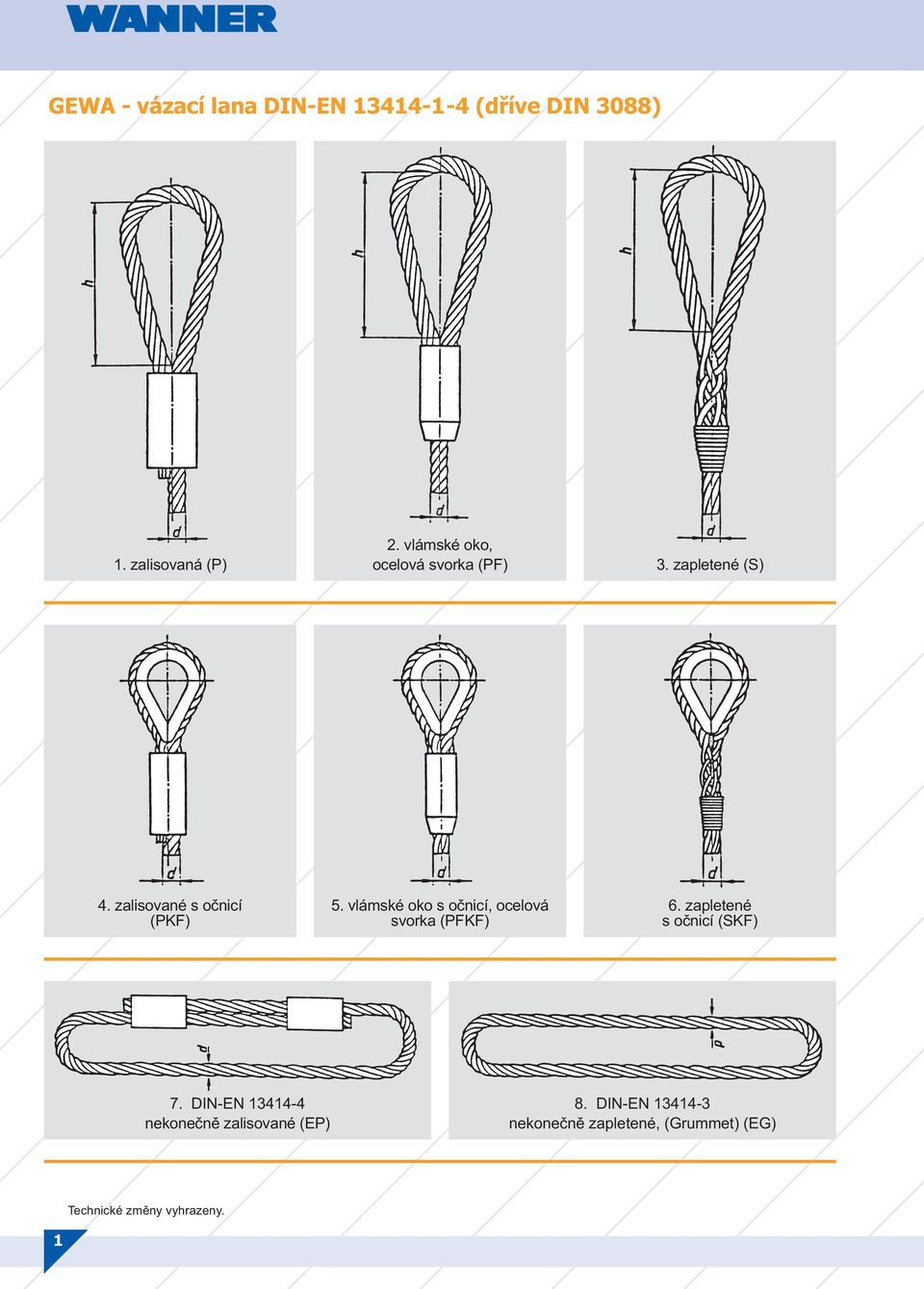 vlámské oko s očnicí, ocelová svorka (PFKF) 6. zapletené s očnicí (SKF) 7.