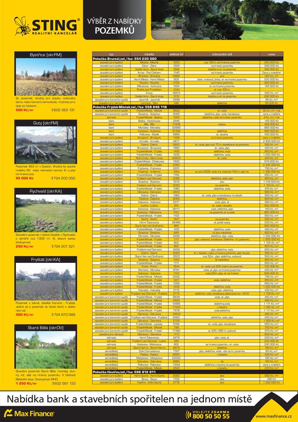 ka) Stavební pozemek v klidné lokalitě v Rychvaldu o výměře cca 1.900 m 2, IS, obecní cesta, dostupnost 250 Kč/m 2 724 201 521 Fryštát (okr.ka) Pozemek v lukrat. lokalitě Karviná - Fryštát.