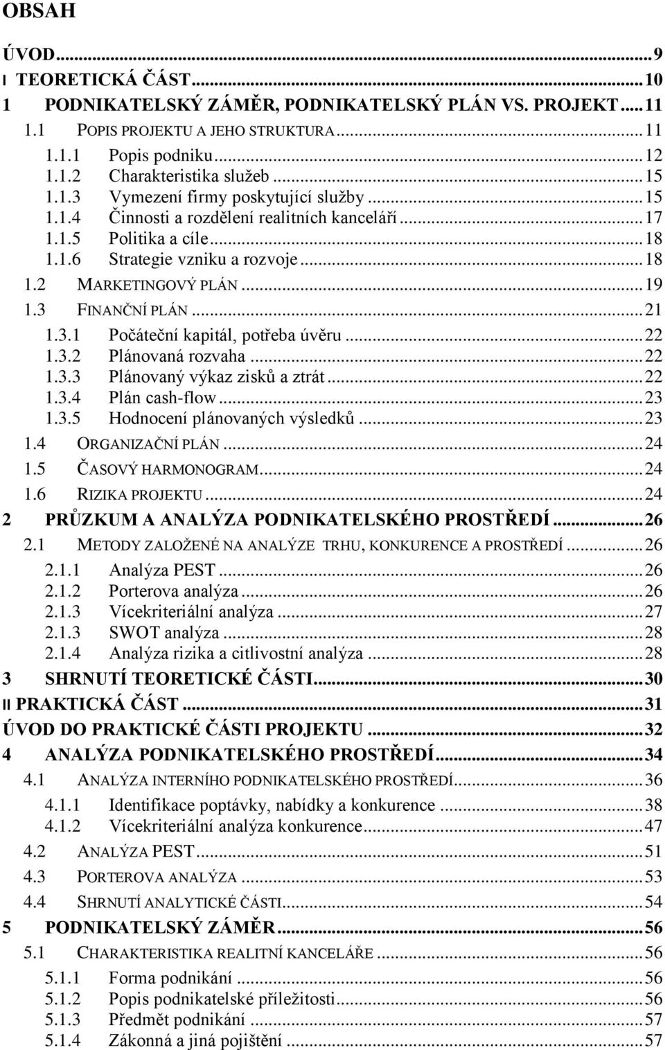 .. 19 1.3 FINANČNÍ PLÁN... 21 1.3.1 Počáteční kapitál, potřeba úvěru... 22 1.3.2 Plánovaná rozvaha... 22 1.3.3 Plánovaný výkaz zisků a ztrát... 22 1.3.4 Plán cash-flow... 23 1.3.5 Hodnocení plánovaných výsledků.