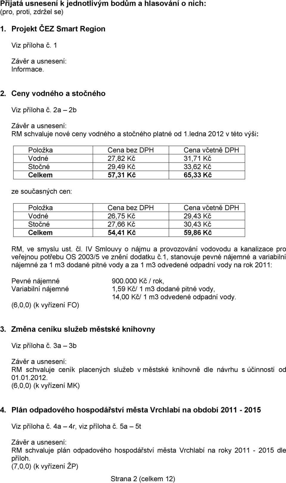 ledna 2012 v této výši: Položka Cena bez DPH Cena včetně DPH Vodné 27,82 Kč 31,71 Kč Stočné 29,49 Kč 33,62 Kč Celkem 57,31 Kč 65,33 Kč ze současných cen: Položka Cena bez DPH Cena včetně DPH Vodné