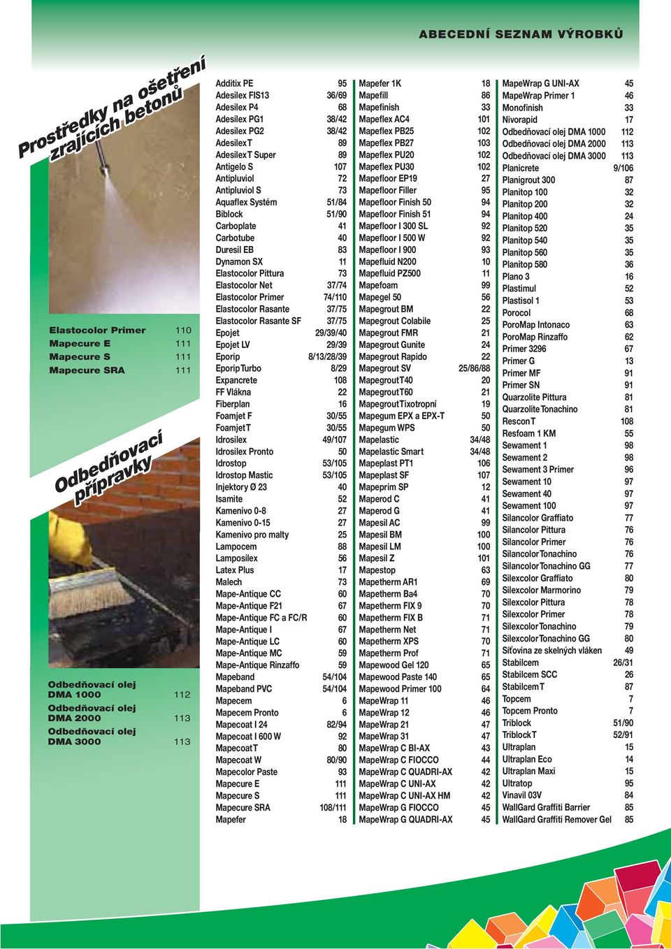 Antipluviol 72 Antipluviol S 73 Aquaflex Systém 51/84 Biblock 51/90 Carboplate 41 Carbotube 40 Duresil EB 83 Dynamon SX 11 Elastocolor Pittura 73 Elastocolor Net 37/74 Elastocolor Primer 74/110