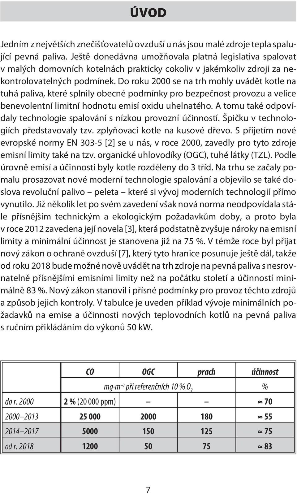 Do roku 2000 se na trh mohly uvádět kotle na tuhá paliva, které splnily obecné podmínky pro bezpečnost provozu a velice benevolentní limitní hodnotu emisí oxidu uhelnatého.