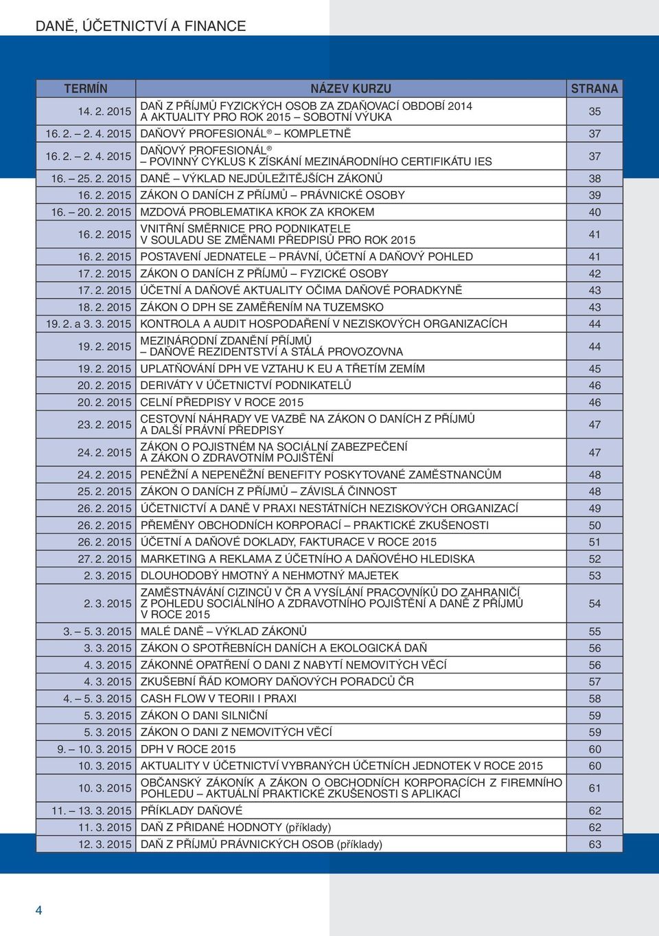 20. 2. 2015 MZDOVÁ PROBLEMATIKA KROK ZA KROKEM 40 16. 2. 2015 VNITŘNÍ SMĚRNICE PRO PODNIKATELE V SOULADU SE ZMĚNAMI PŘEDPISŮ PRO ROK 2015 16. 2. 2015 POSTAVENÍ JEDNATELE PRÁVNÍ, ÚČETNÍ A DAŇOVÝ POHLED 41 17.