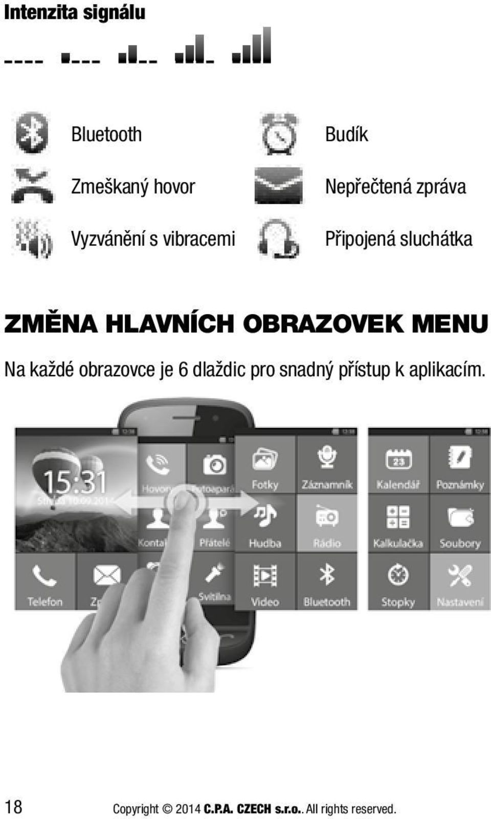 OBRAZOVEK MENU Na každé obrazovce je 6 dlaždic pro snadný přístup