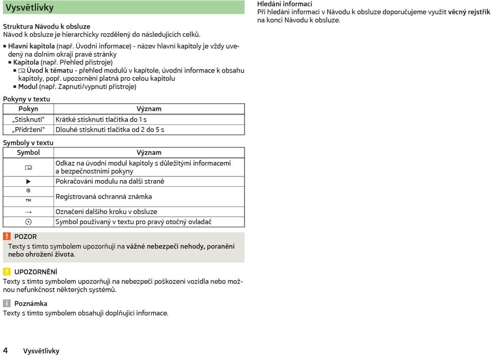 Přehled přístroje) Úvod k tématu - přehled modulů v kapitole, úvodní informace k obsahu kapitoly, popř. upozornění platná pro celou kapitolu Modul (např.