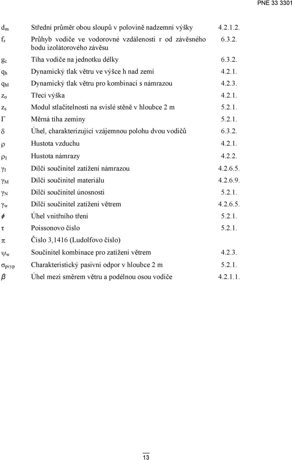 3.2. ρ Hustota vzduchu 4.2.1. ρ I Hustota námrazy 4.2.2. γ I Dílčí součinitel zatížení námrazou 4.2.6.5. γ M Dílčí součinitel materiálu 4.2.6.9. γ N Dílčí součinitel únosnosti 5.2.1. γ w Dílčí součinitel zatížení větrem 4.