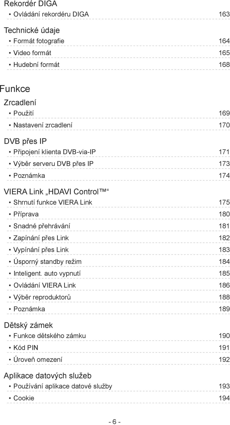 Příprava 180 Snadné přehrávání 181 Zapínání přes Link 182 Vypínání přes Link 183 Úsporný standby režim 184 Inteligent.