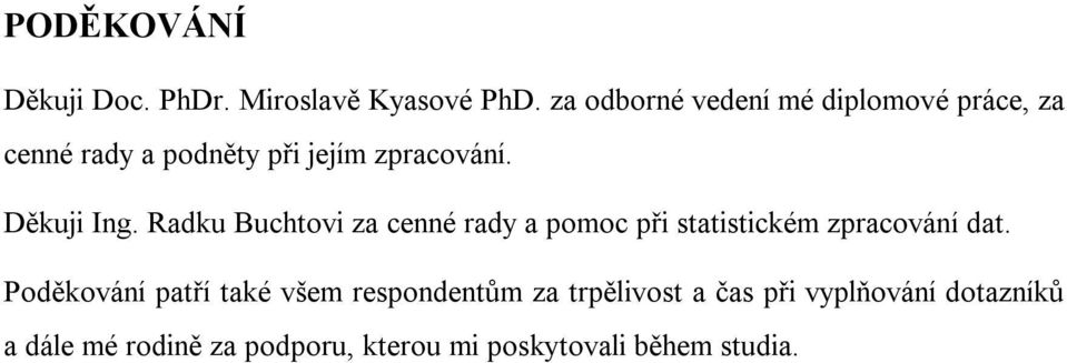 Děkuji Ing. Radku Buchtovi za cenné rady a pomoc při statistickém zpracování dat.