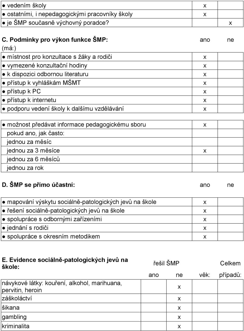 internetu podporu vedení školy k dalšímu vzdělávání možnost předávat informace pedagogickému sboru pokud ano, jak často: jednou za měsíc jednou za 3 měsíce jednou za 6 měsíců jednou za rok D.