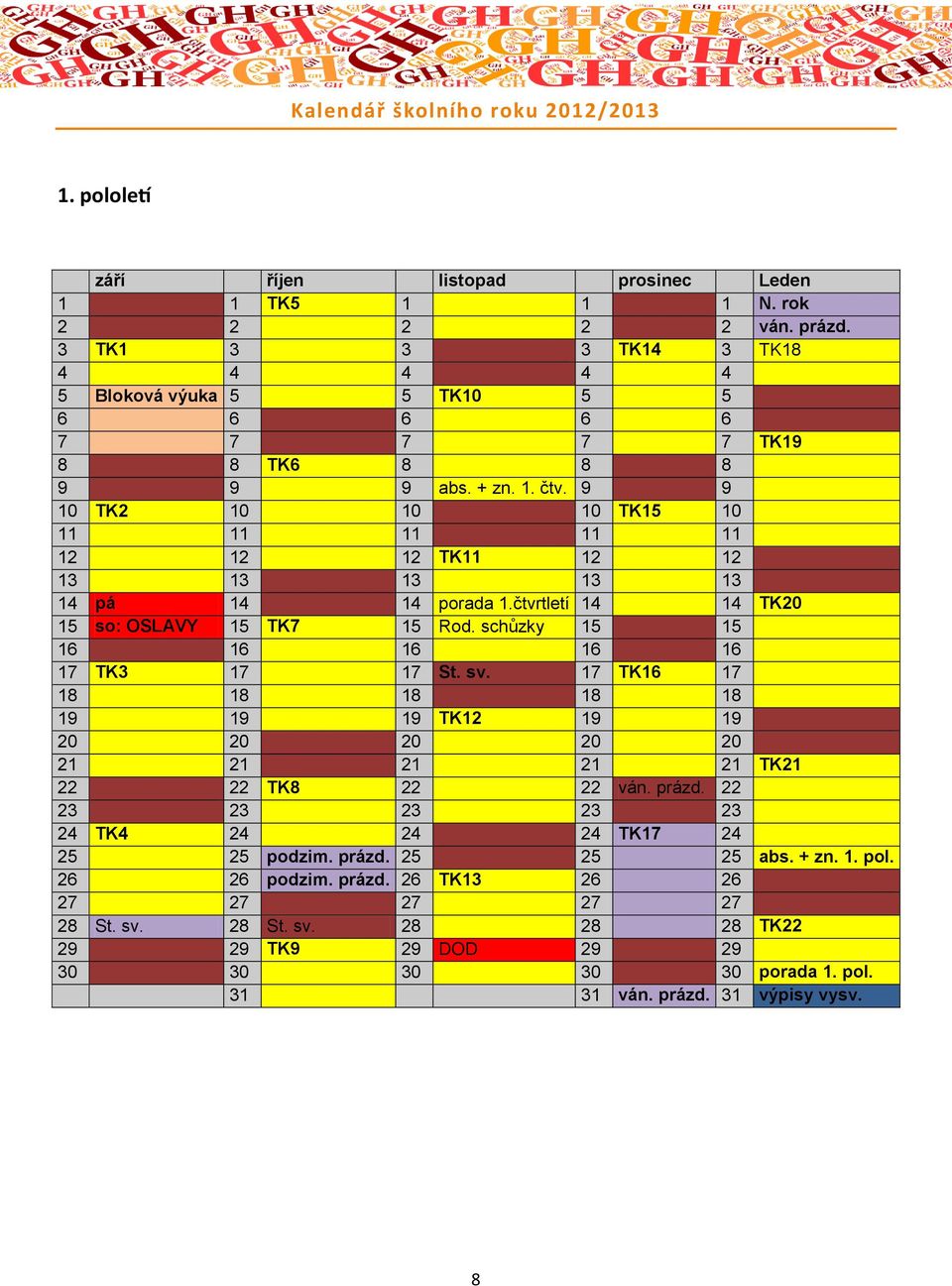 9 9 10 TK2 10 10 10 TK15 10 11 11 11 11 11 12 12 12 TK11 12 12 13 13 13 13 13 14 pá 14 14 porada 1.čtvrtletí 14 14 TK20 15 so: OSLAVY 15 TK7 15 Rod. schůzky 15 15 16 16 16 16 16 17 TK3 17 17 St. sv.