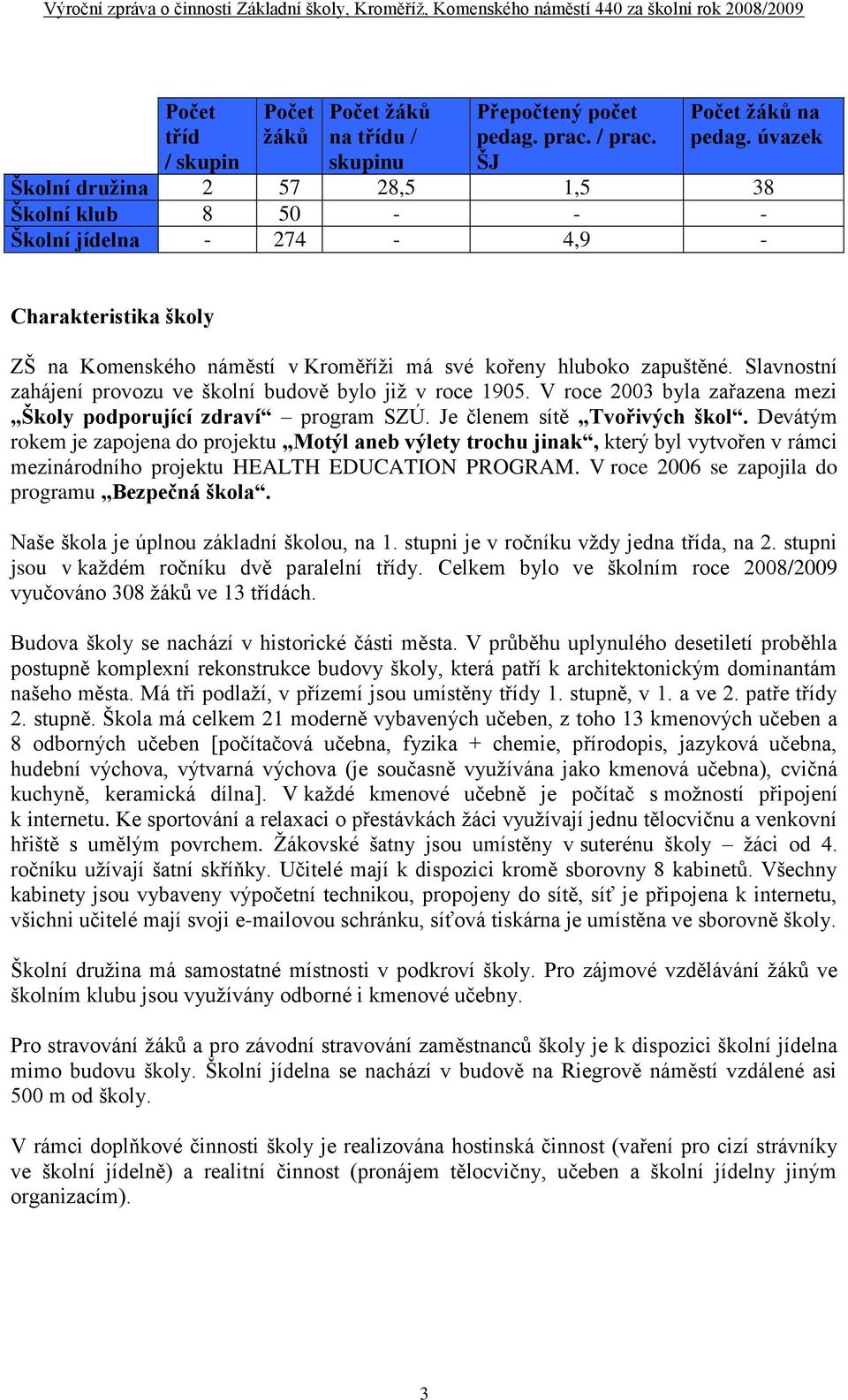 Slavnostní zahájení provozu ve školní budově bylo již v roce 1905. V roce 2003 byla zařazena mezi Školy podporující zdraví program SZÚ. Je členem sítě Tvořivých škol.