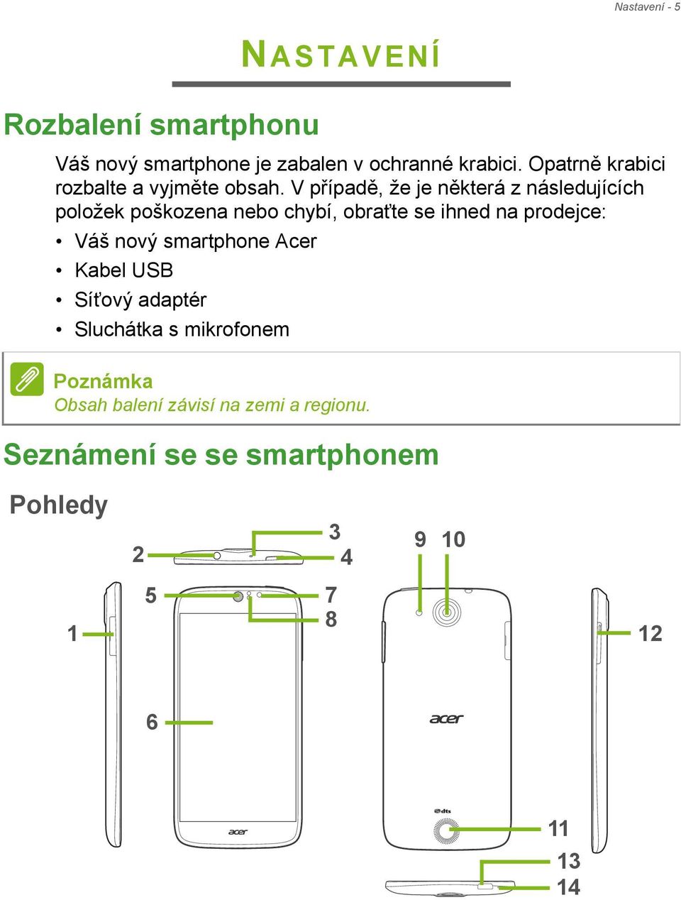 V případě, že je některá z následujících položek poškozena nebo chybí, obraťte se ihned na prodejce: Váš