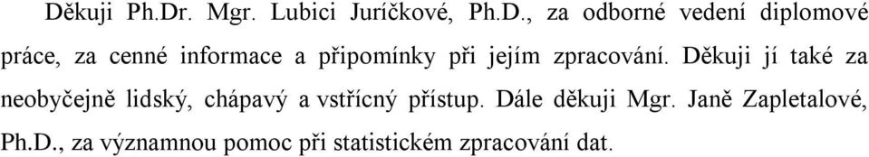 Děkuji jí také za neobyčejně lidský, chápavý a vstřícný přístup.