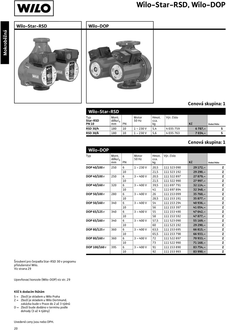 PN 10 mm PN kg Kč Dodací lhůta RSD 30/4 180 10 1 ~ 230 V 5,4 4 035 759 6 787, S RSD 30/6 180 10 1 ~ 230 V 5,6 4 035 763 7 034, S Wilo-DOP Cenová skupina: 1 Typ Mont. Motor Hmot. Výr.