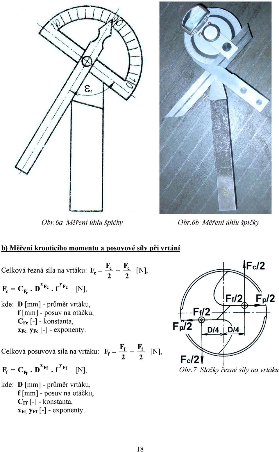 f y Fc [N], Fc Fc F c = + [N], 2 2 kde: D [mm] - průměr vrtáku, f [mm] - posuv na otáčku, C Fc [-] - konstanta, x Fc, y Fc [-] -