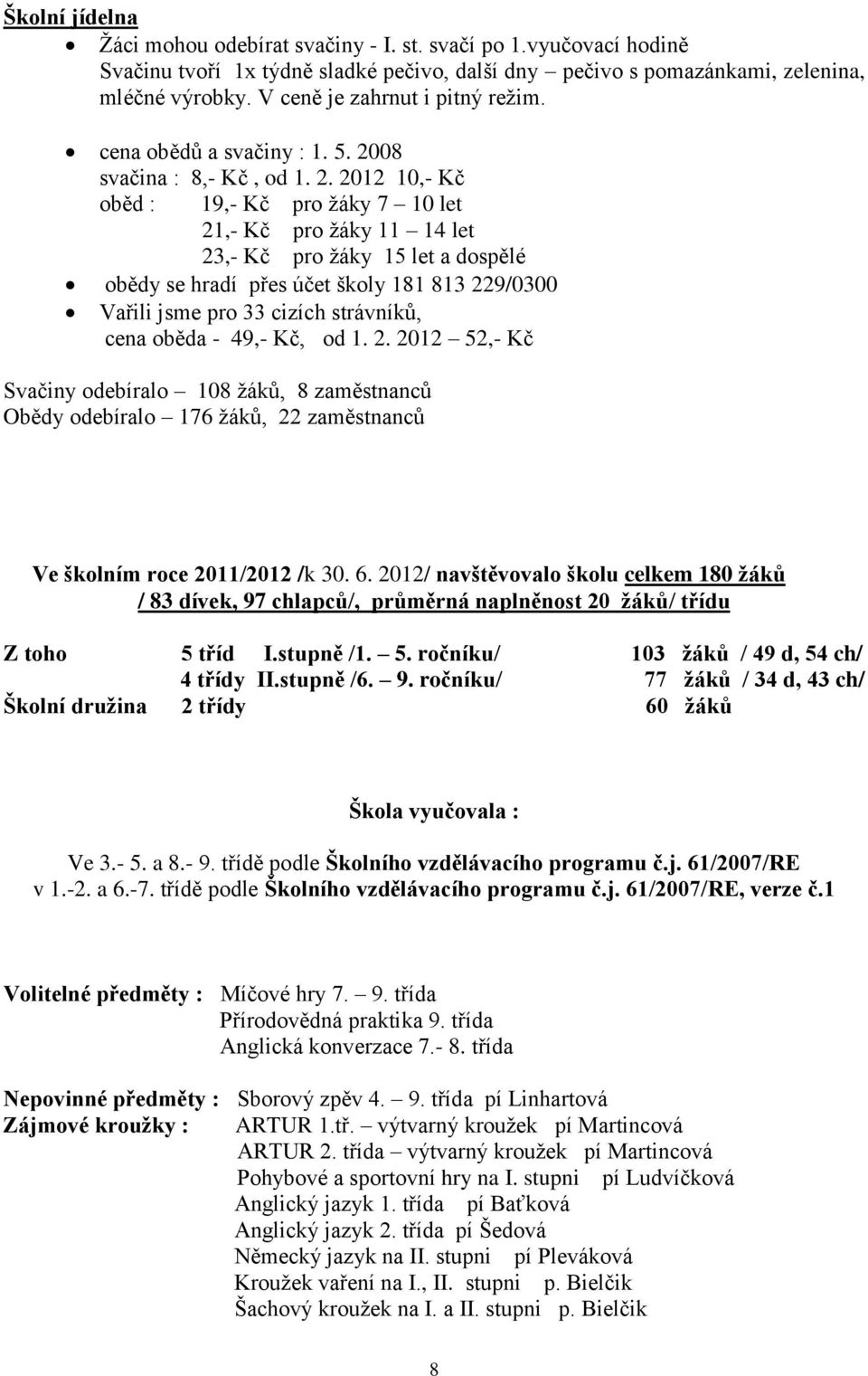 08 svačina : 8,- Kč, od 1. 2.