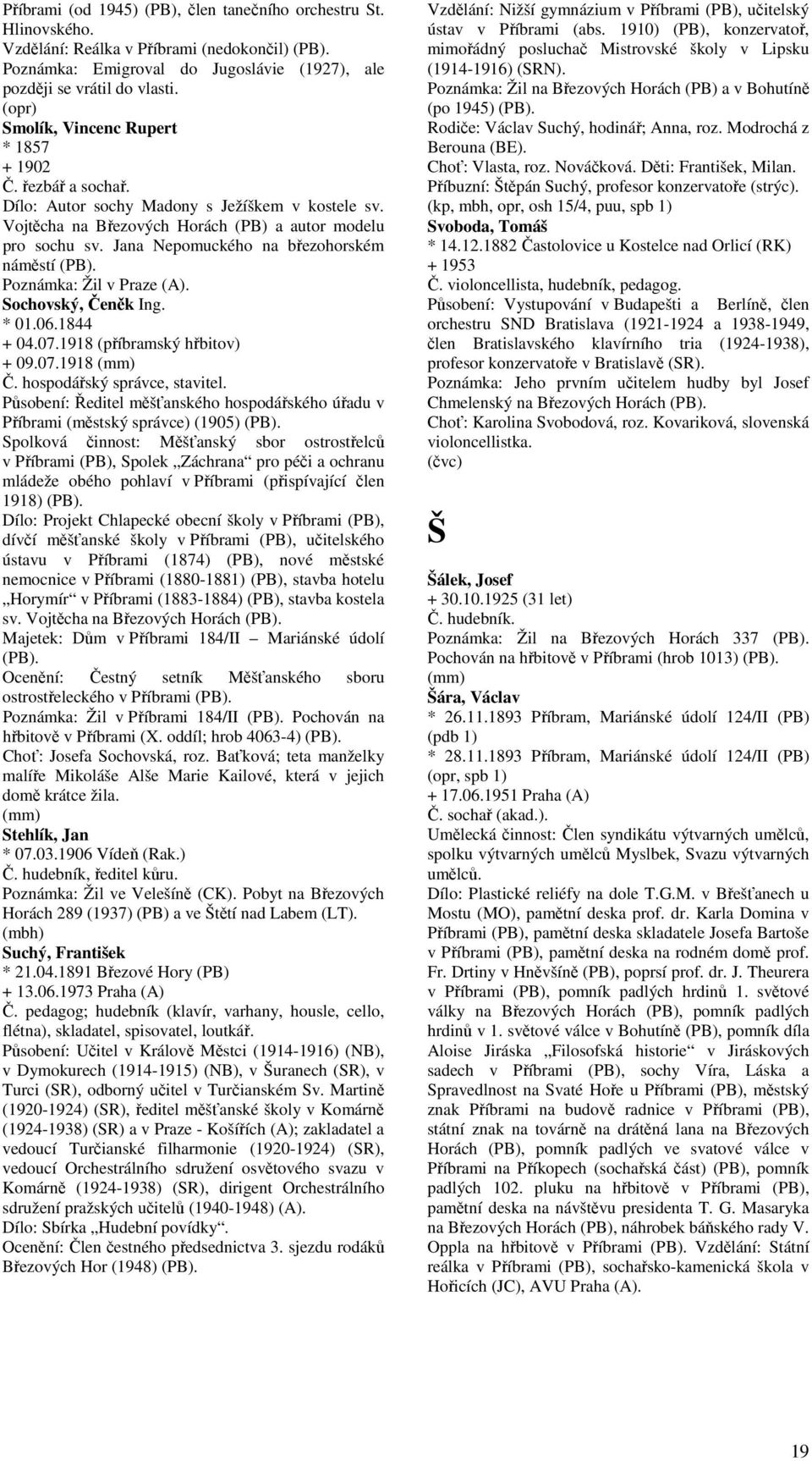 Jana Nepomuckého na březohorském náměstí Poznámka: Žil v Praze (A). Sochovský, Čeněk Ing. * 01.06.1844 + 04.07.1918 (příbramský hřbitov) + 09.07.1918 (mm) Č. hospodářský správce, stavitel.