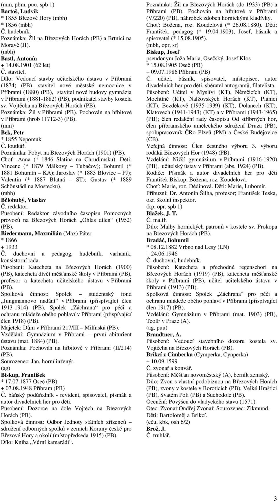 kostela sv. Vojtěcha na Březových Horách Poznámka: Žil v Příbrami Pochován na hřbitově v Příbrami (hrob 11712-3) (mm) Bek, Petr * 1855 Nepomuk Č. loutkář.