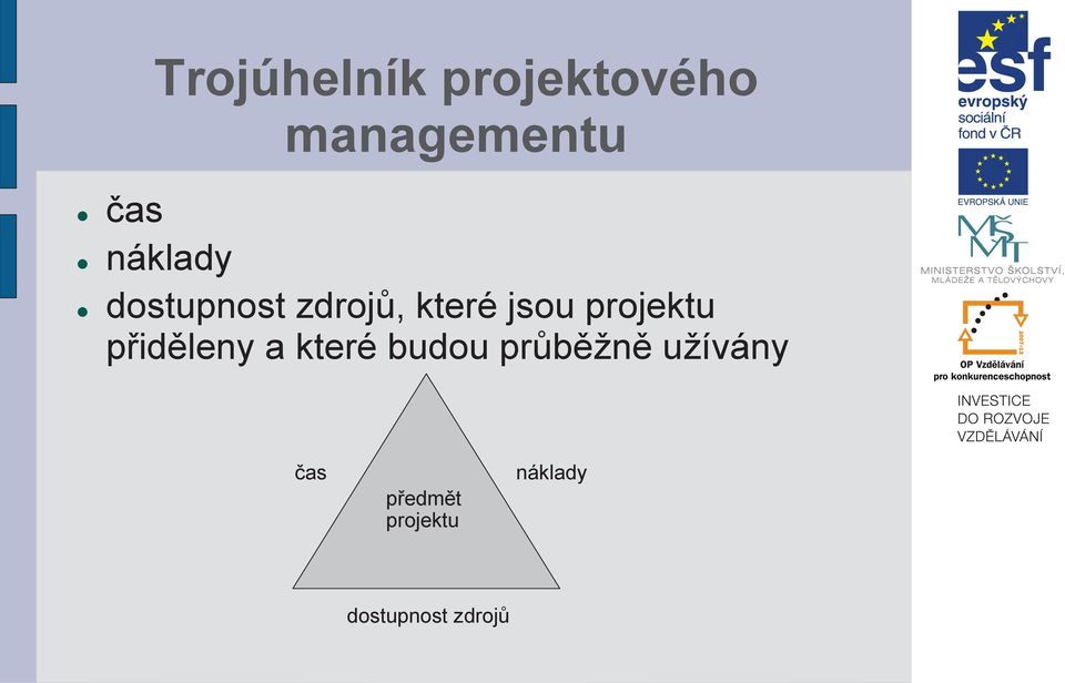 projektu přiděleny a které budou průběžně