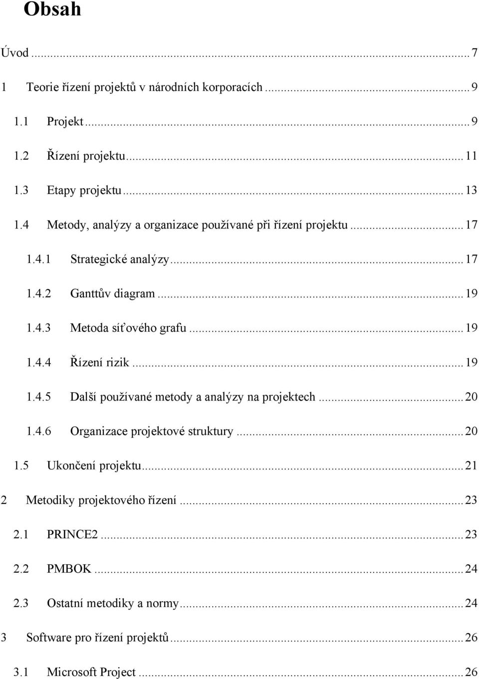 .. 19 1.4.4 Řízení rizik... 19 1.4.5 Další pouţívané metody a analýzy na projektech... 20 1.4.6 Organizace projektové struktury... 20 1.5 Ukončení projektu.