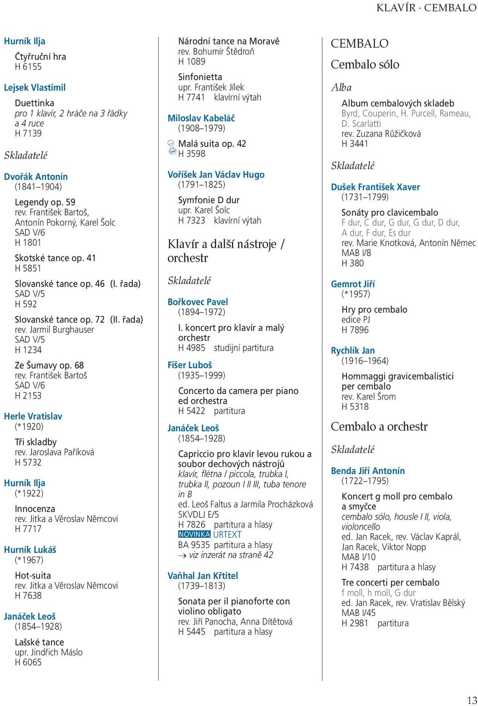 Jarmil Burghauser SAD V/5 H 1234 Ze Šumavy op. 68 rev. František Bartoš SAD V/6 H 2153 Herle Vratislav (*1920) Tři skladby rev. Jaroslava Paříková H 5732 Hurník Ilja (*1922) Innocenza rev.