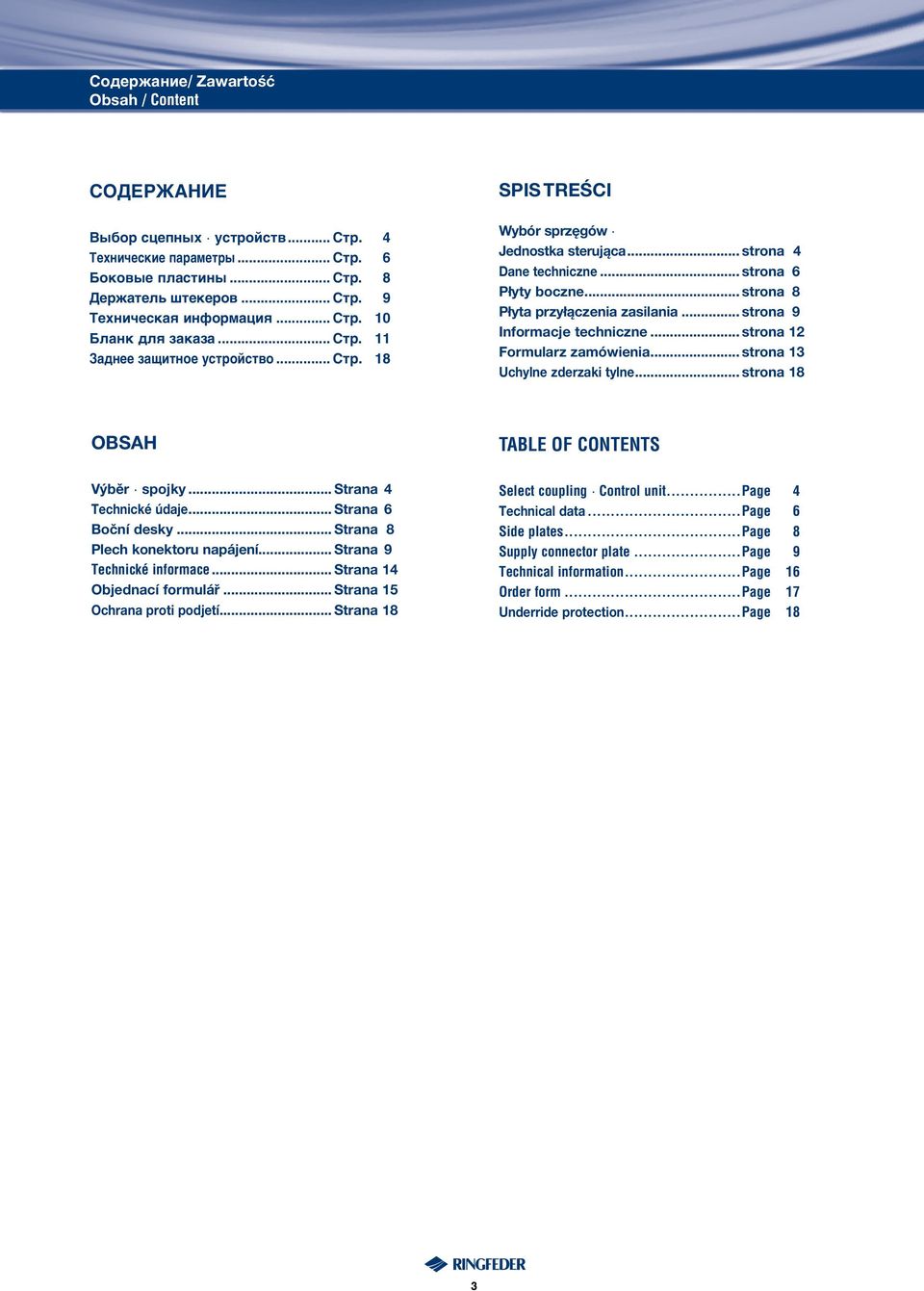 .. strona 9 Informacje techniczne... strona 12 Formularz zamówienia... strona 13 Uchylne zderzaki tylne... strona 18 OBSAH TABLE OF CONTENTS Výběr spojky... Strana 4 Technické údaje.