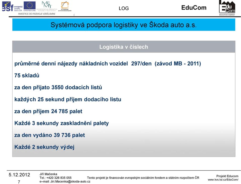 25 sekund příjem dodacího listu za den příjem 24 785 palet Každé 3