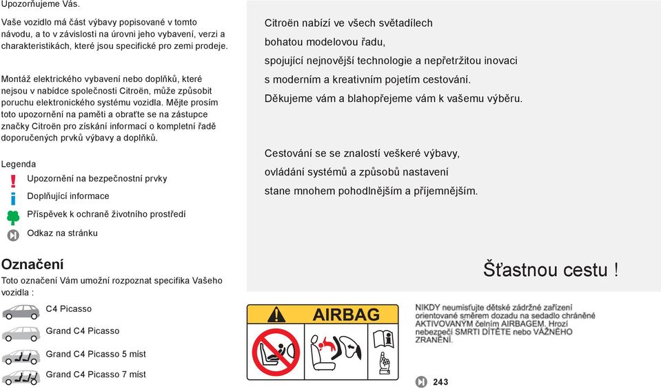 Mějte prosím toto upozornění na paměti a obraťte se na zástupce značky Citroën pro získání informací o kompletní řadě doporučených prvků výbavy a doplňků.