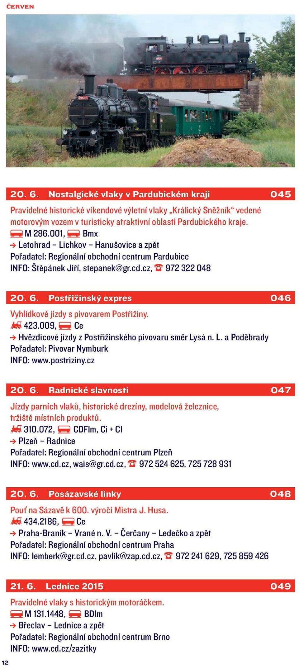 postriziny.cz 20. 6. Radnické slavnosti 047 Jízdy parních vlaků, historické drezíny, modelová železnice, tržiště místních produktů. 310.