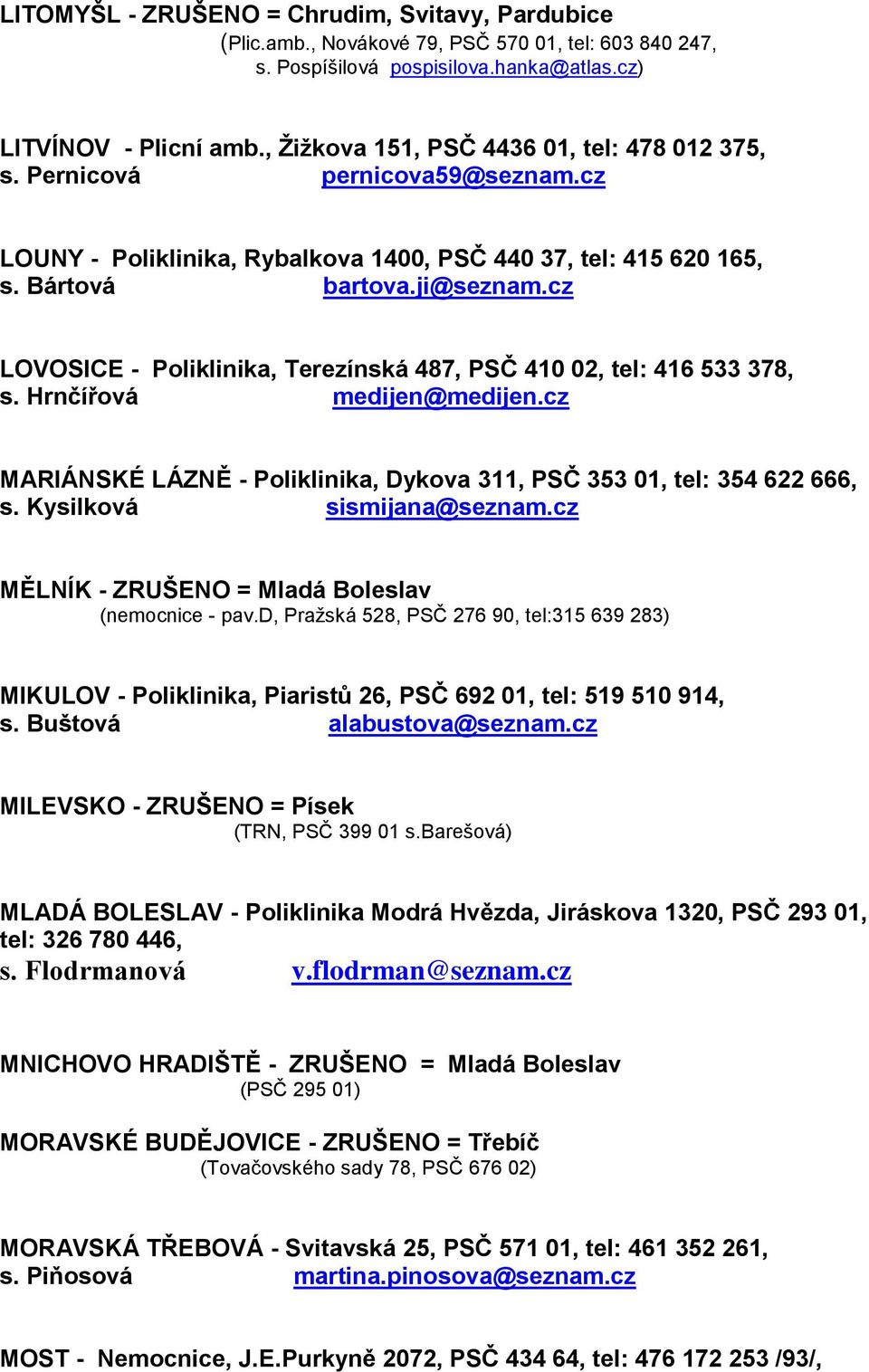 cz LOVOSICE - Poliklinika, Terezínská 487, PSČ 410 02, tel: 416 533 378, s. Hrnčířová medijen@medijen.cz MARIÁNSKÉ LÁZNĚ - Poliklinika, Dykova 311, PSČ 353 01, tel: 354 622 666, s.