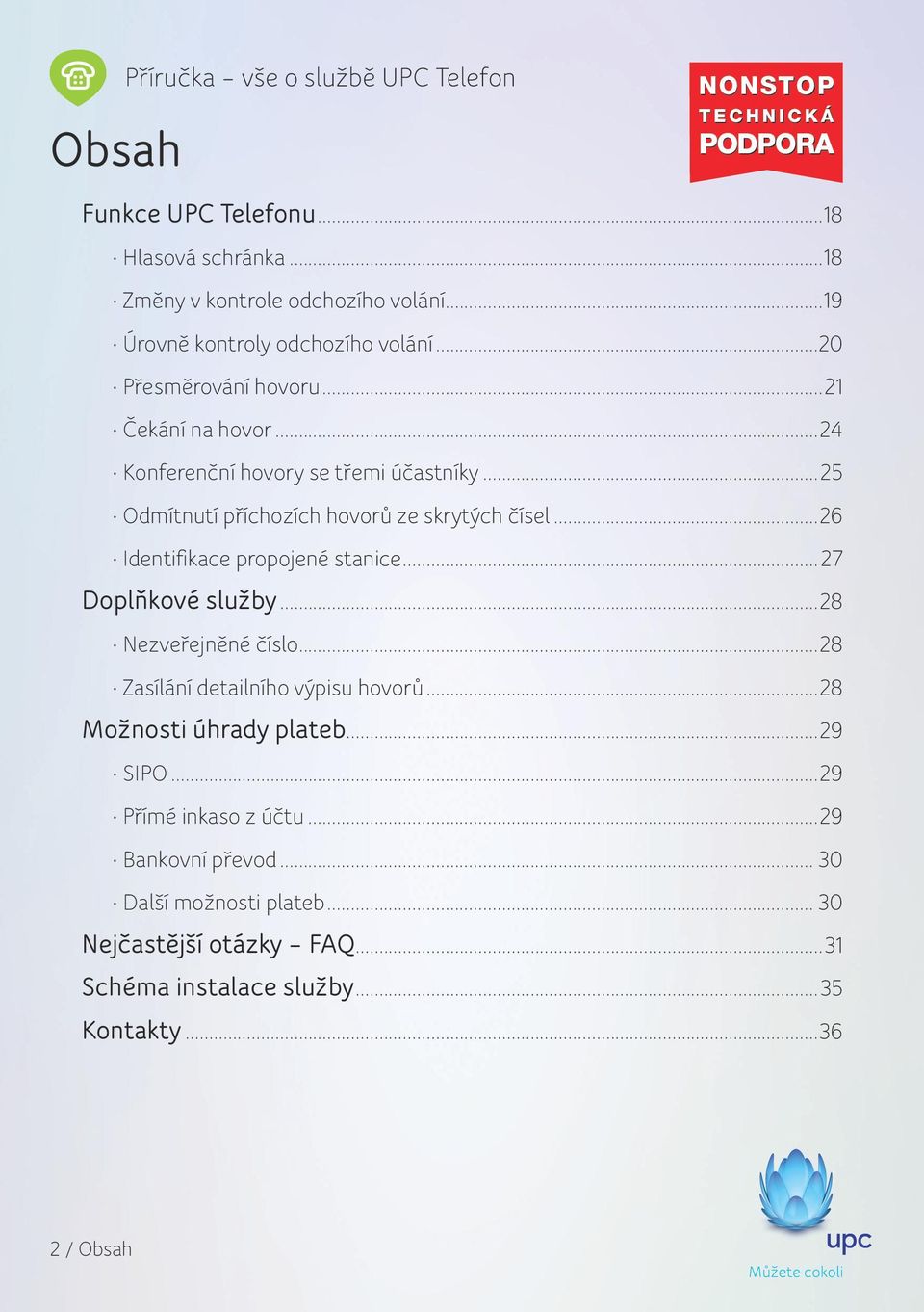 ..25 Odmítnutí příchozích hovorů ze skrytých čísel...26 Identifikace propojené stanice...27 Doplňkové služby...28 Nezveřejněné číslo.
