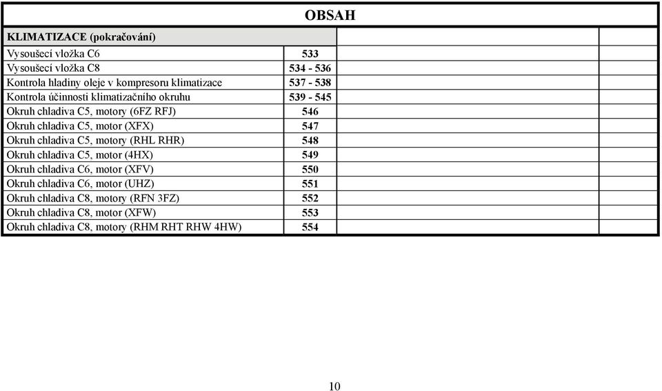 Okruh chladiva C5, motory (RHL RHR) 548 Okruh chladiva C5, motor (4HX) 549 Okruh chladiva, motor (XFV) 550 Okruh chladiva, motor