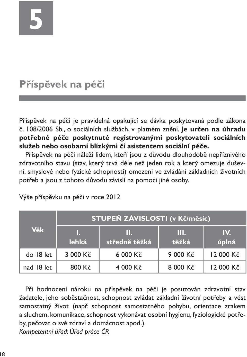 Příspěvek na péči náleží lidem, kteří jsou z důvodu dlouhodobě nepříznivého zdravotního stavu (stav, který trvá déle než jeden rok a který omezuje duševní, smyslové nebo fyzické schopnosti) omezeni