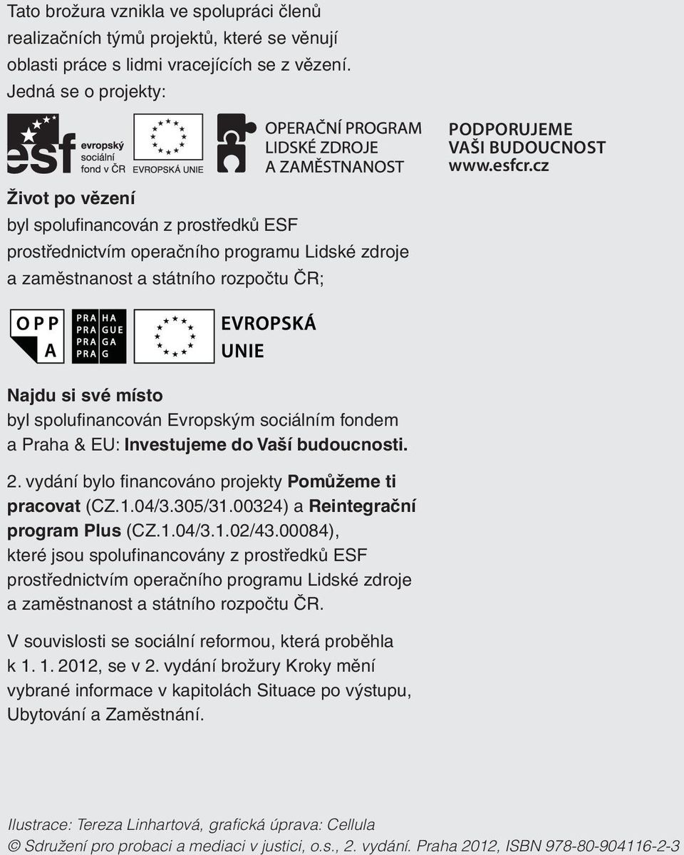 sociálním fondem a Praha & EU: Investujeme do Vaší budoucnosti. 2. vydání bylo financováno projekty Pomůžeme ti pracovat (CZ.1.04/3.305/31.00324) a Reintegrační program Plus (CZ.1.04/3.1.02/43.