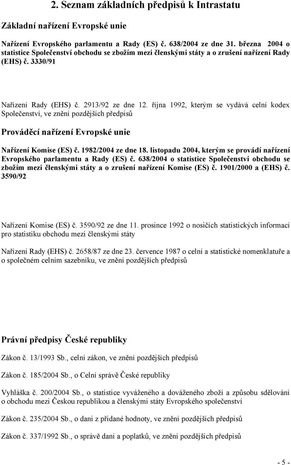 října 1992, kterým se vydává celní kodex Společenství, ve znění pozdějších předpisů Prováděcí nařízení Evropské unie Nařízení Komise (ES) č. 1982/2004 ze dne 18.