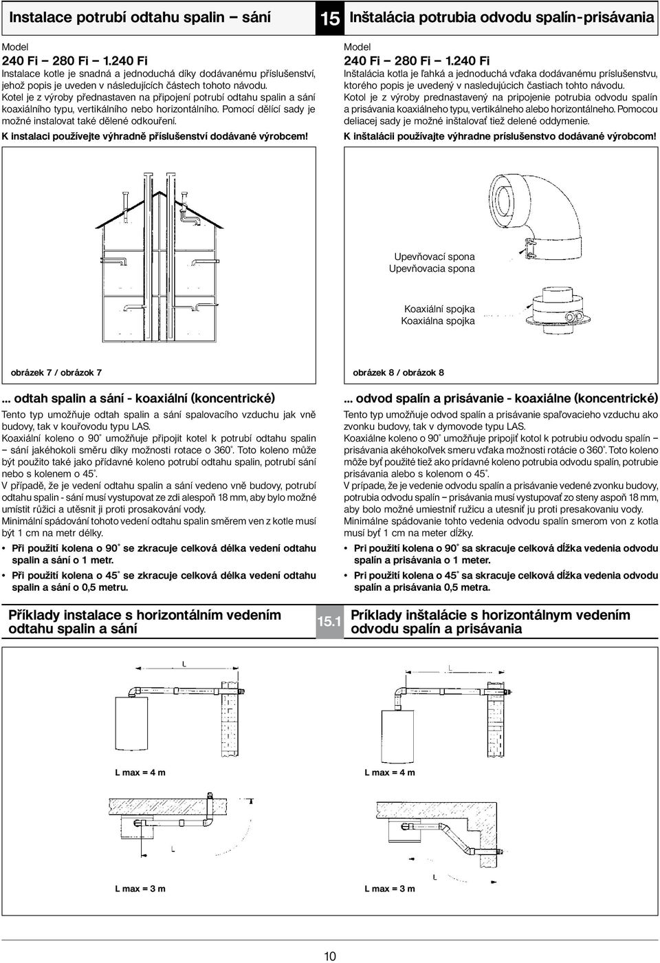 K instalaci používejte výhradně příslušenství dodávané výrobcem! 15 Inštalácia potrubia odvodu spalín-prisávania Model 240 Fi 280 Fi 1.