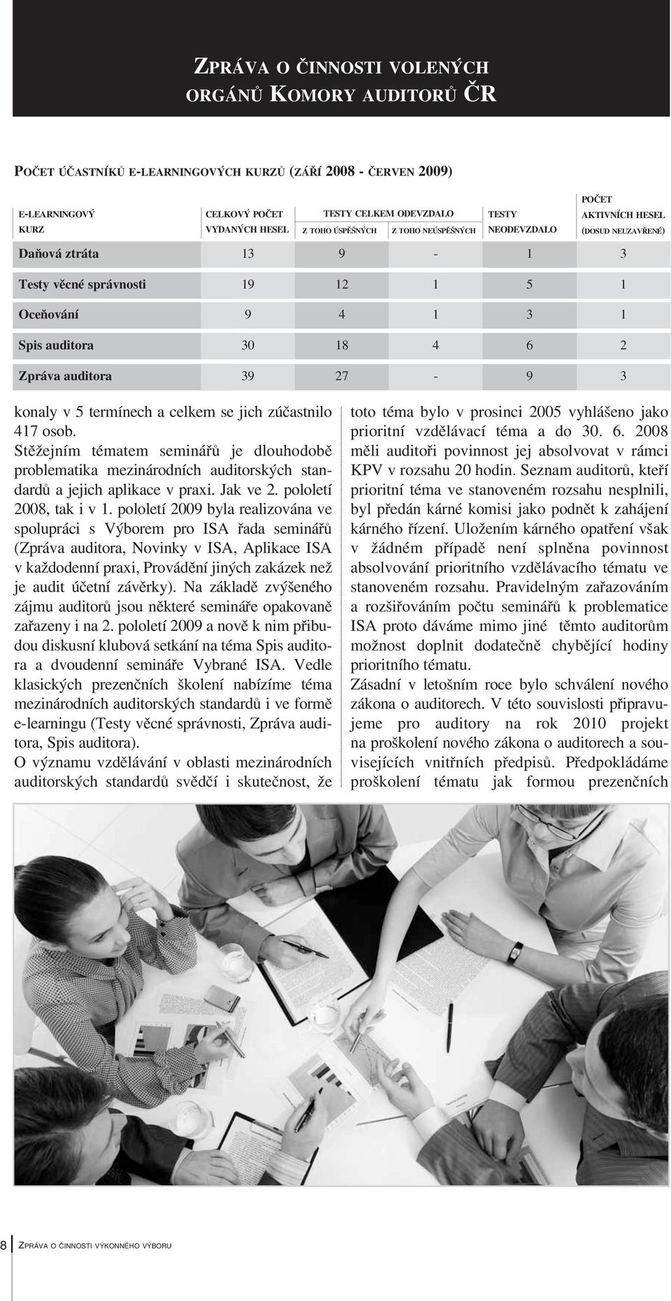 jich zúčastnilo 417 osob. Stěžejním tématem seminářů je dlouhodobě problematika mezinárodních auditorských standardů a jejich aplikace v praxi. Jak ve 2. pololetí 2008, tak i v 1.