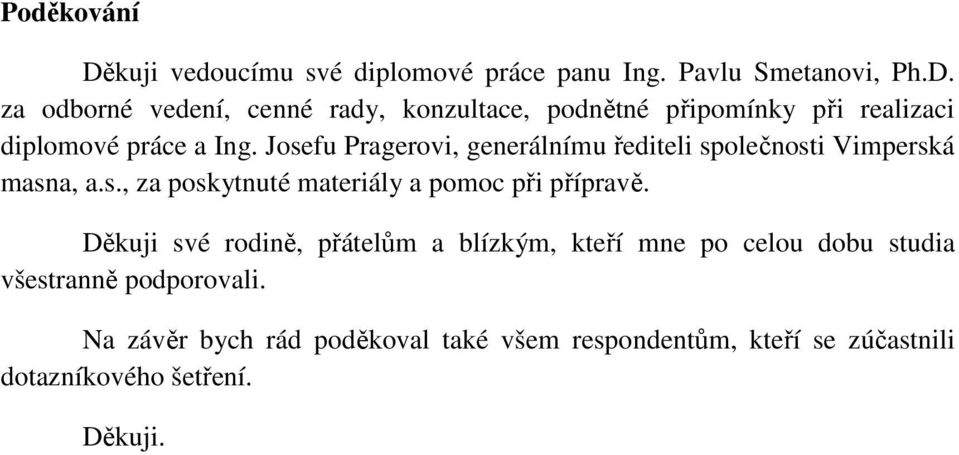 Děkuji své rodině, přátelům a blízkým, kteří mne po celou dobu studia všestranně podporovali.