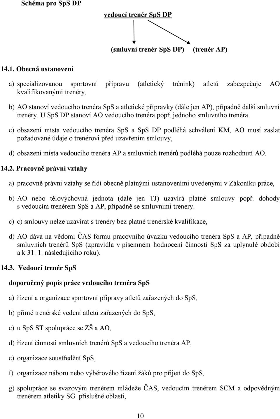 případně další smluvní trenéry. U SpS DP stanoví AO vedoucího trenéra popř. jednoho smluvního trenéra.