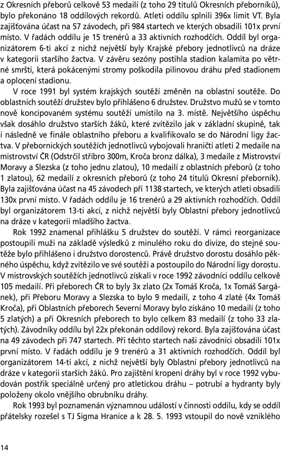 Oddíl byl organizátorem 6-ti akcí z nichž největší byly Krajské přebory jednotlivců na dráze v kategorii staršího žactva.