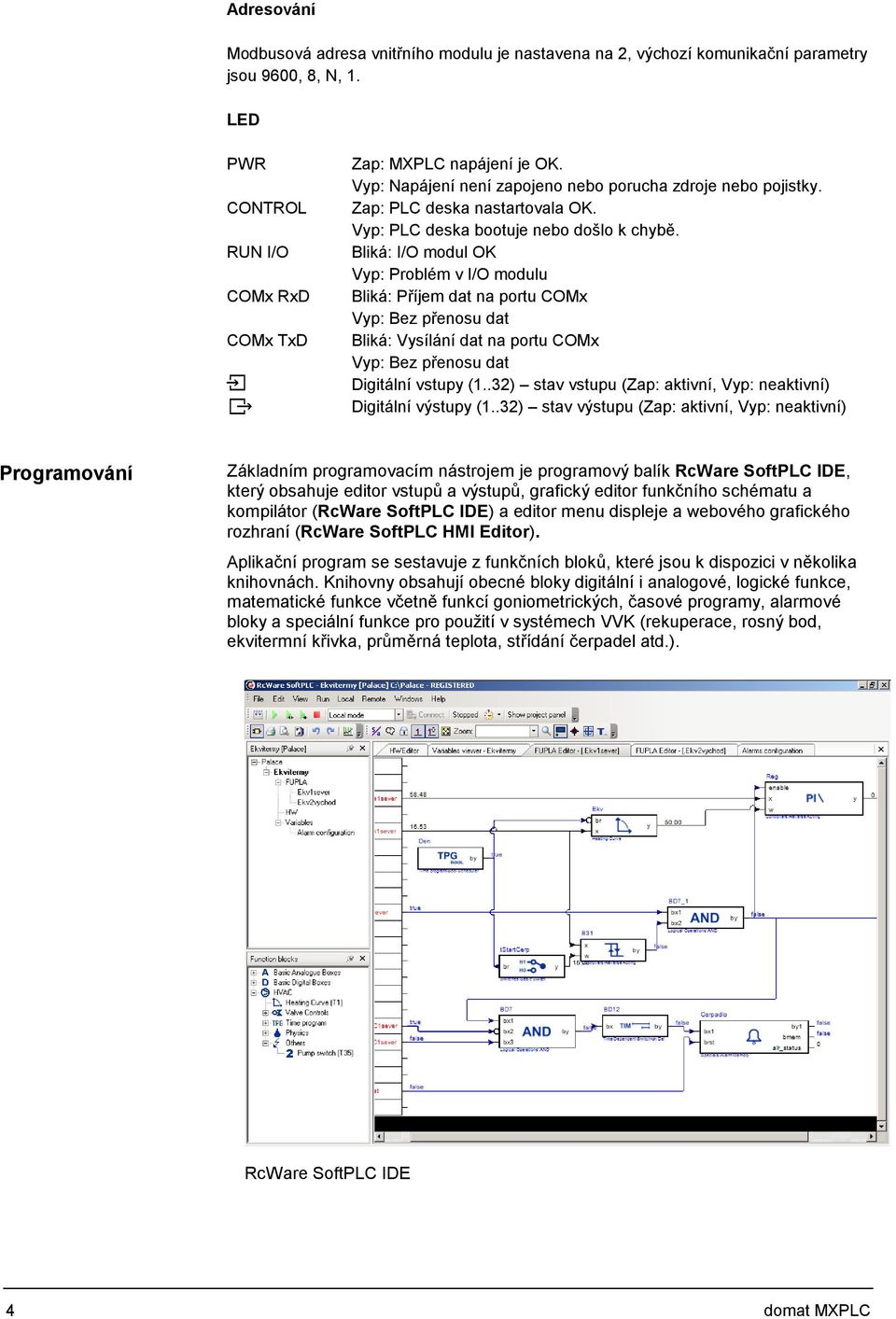 Bliká: I/O modul OK Vyp: Problém v I/O modulu Bliká: Příjem dat na portu COMx Vyp: Bez přenosu dat Bliká: Vysílání dat na portu COMx Vyp: Bez přenosu dat Digitální vstupy (1.